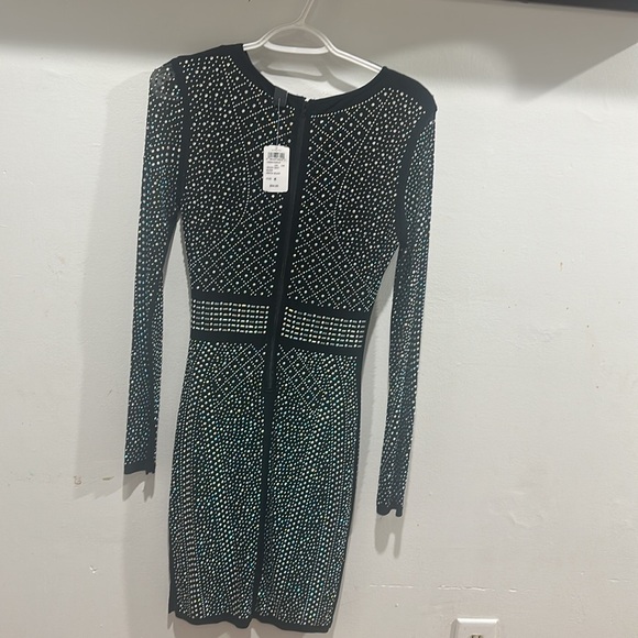 Windsor Black and Silver Embellished Long Sleeve Bodycon Dress NWT - Picture 3 of 8